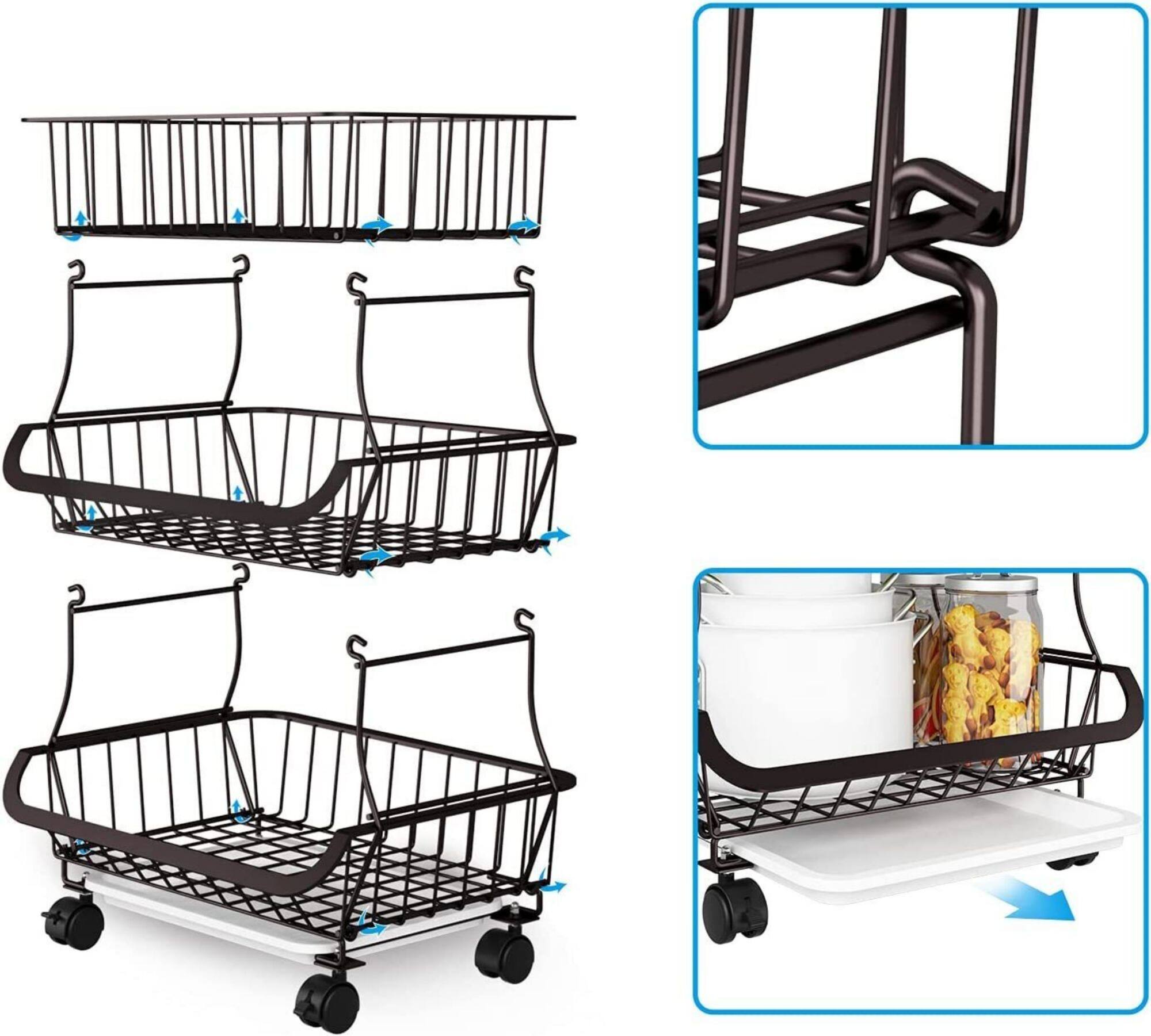 NEX™ 24" Brown 3-Tier Multifunctional Fruit & Vegetable Rolling Shelf